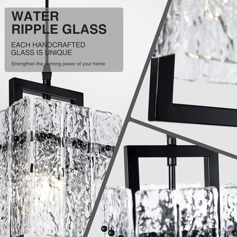 IKK Black Crystal Pendant Light for Kitchen Island, Luxury Water Ripple Glass Chandelier Lights Fixture, Modern Elegant Adjustable Pendant Lighting for Dining Room Bedroom, E12 Bulb, L6.5'' x H11.8'' - Image 3